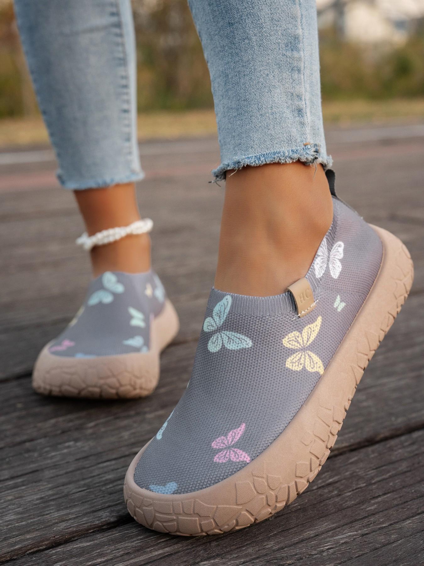 Women's Colorful Graffiti Slip-On Sneakers, Breathable Knit Mesh Comfortable Walking Shoes, Lightweight Non-Slip Soft Sole Casual Loafers for Outdoor, Work, Travel and All-Day Wear
