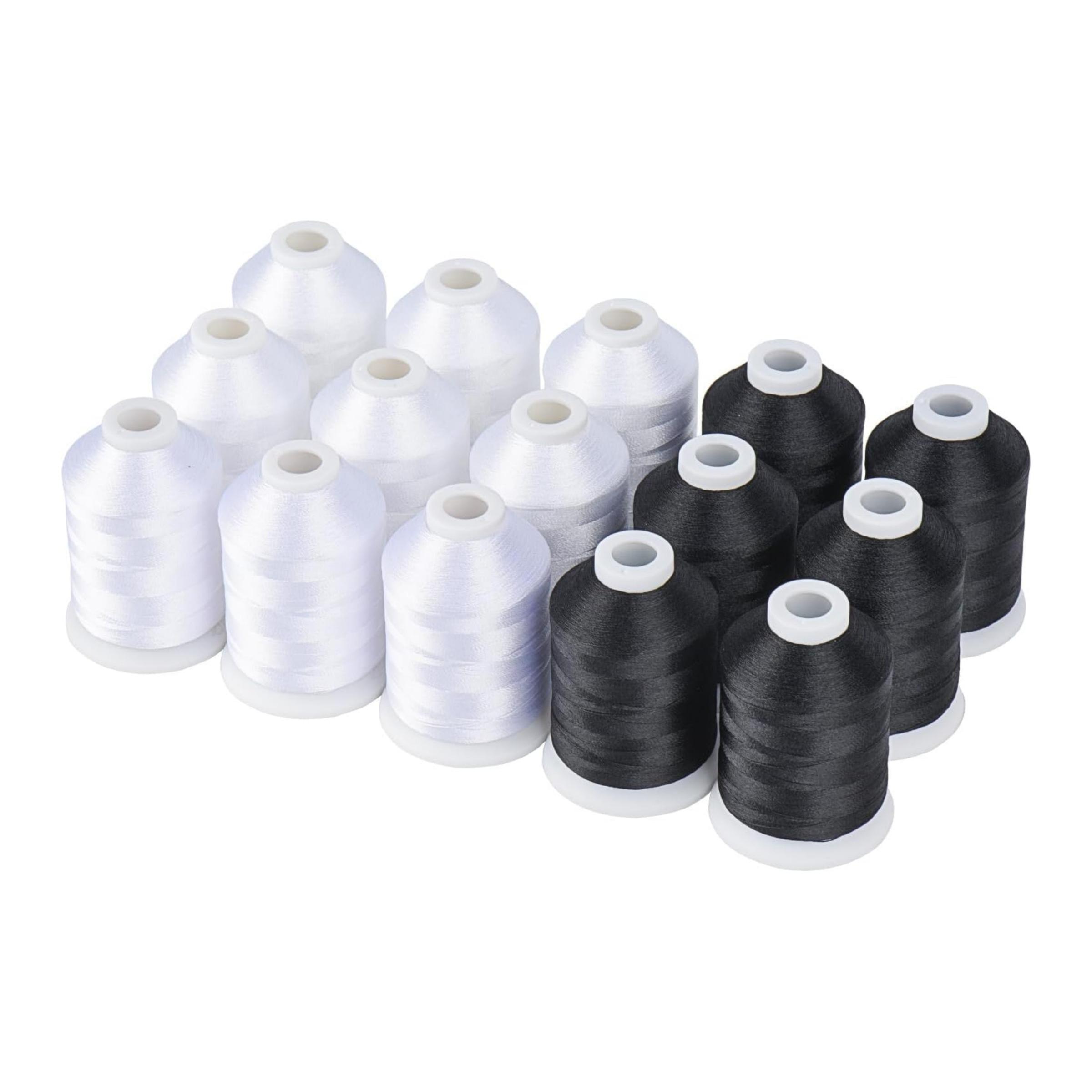 15 Spools Black and White Polyester Machine Embroidery Thread, 40wt, 1000m (1100 Yards), Compatible with Brother, Babylock, Janome Home Machines