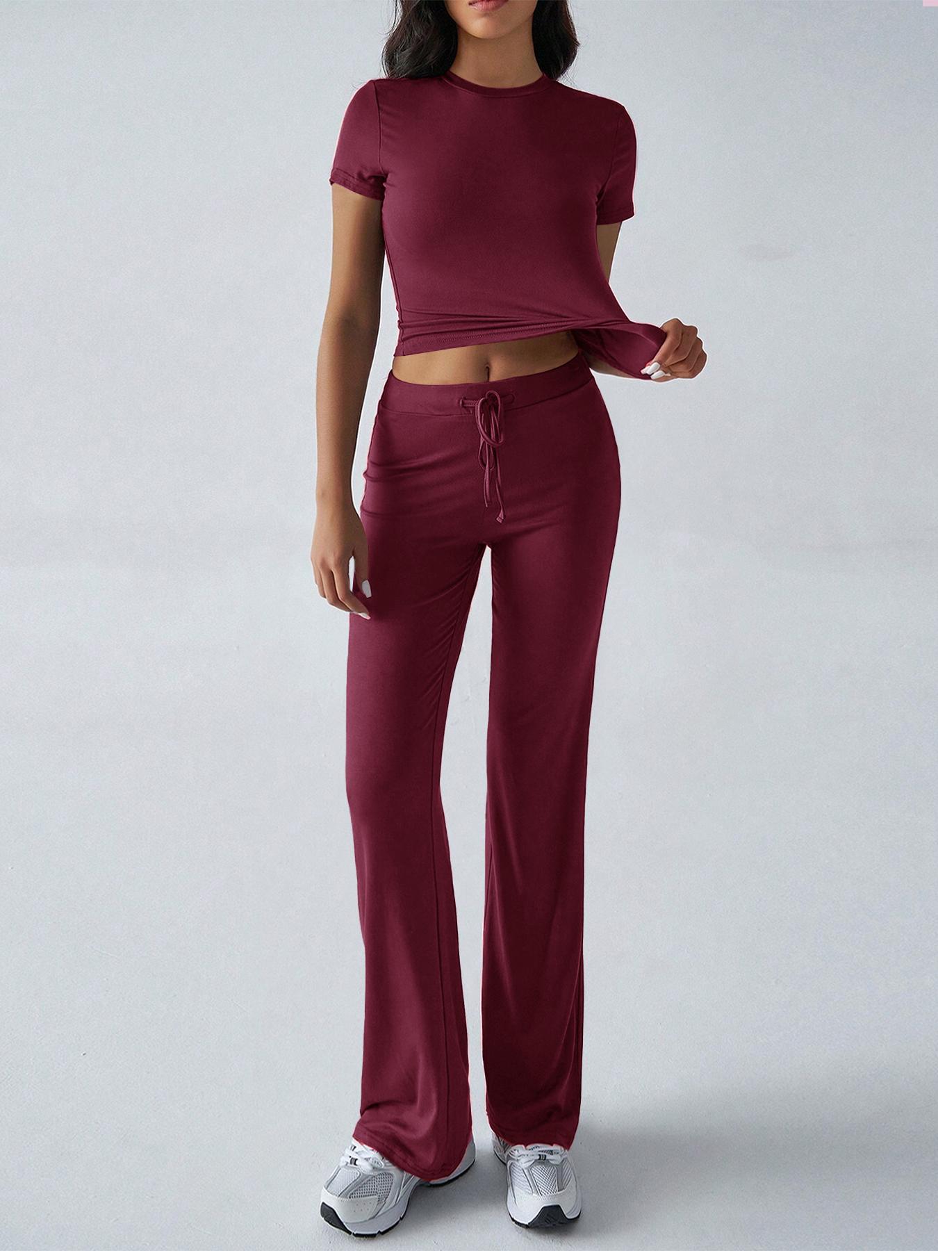 2026 Women's Two-Piece Y2K, Fitted Baby Tee & High-Waist Flare Lounge Pants, Stylish Loungewear Tracksuit Set, Textured Sweatsuit