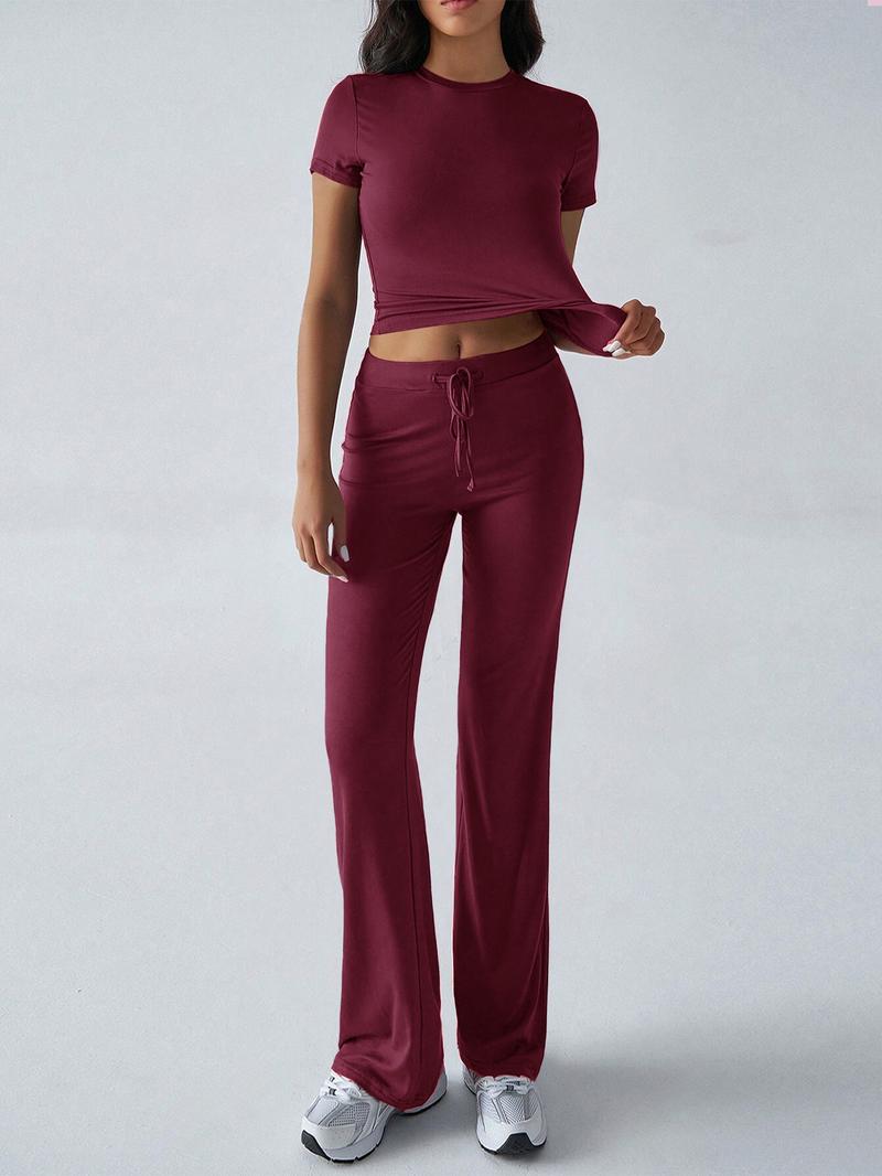 2026 Women's Two-Piece Y2K, Fitted Baby Tee & High-Waist Flare Lounge Pants, Stylish Loungewear Tracksuit Set, Sweatsuit Set