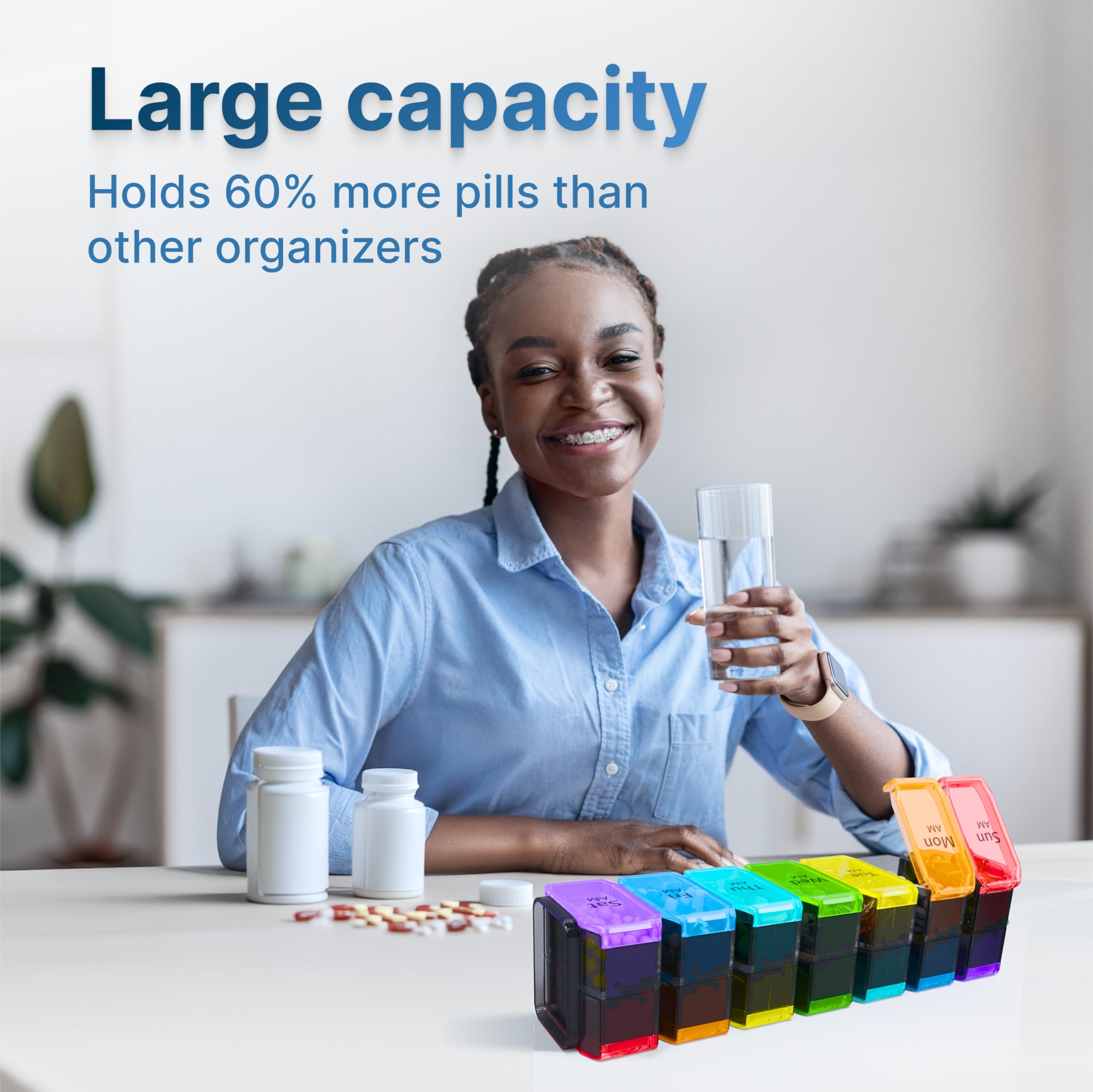 Extra Large Pill Organizer 2 Times a Day – XL Pill Box 7 Day with Big AM/PM Compartments – Fits Large Vitamins, Supplements & Gummies, Vitamin Dispenser, for 7 or 14-Day Use, Color-Coded, Senior-Friendly, No Spills, Medicine Organizer