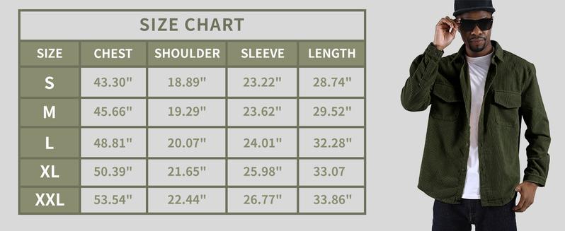 Kingapril Men's Corduroy Shirts Casual Lapel Collar Button Down Corduroy Shacket Jacket Overshirt Menswear