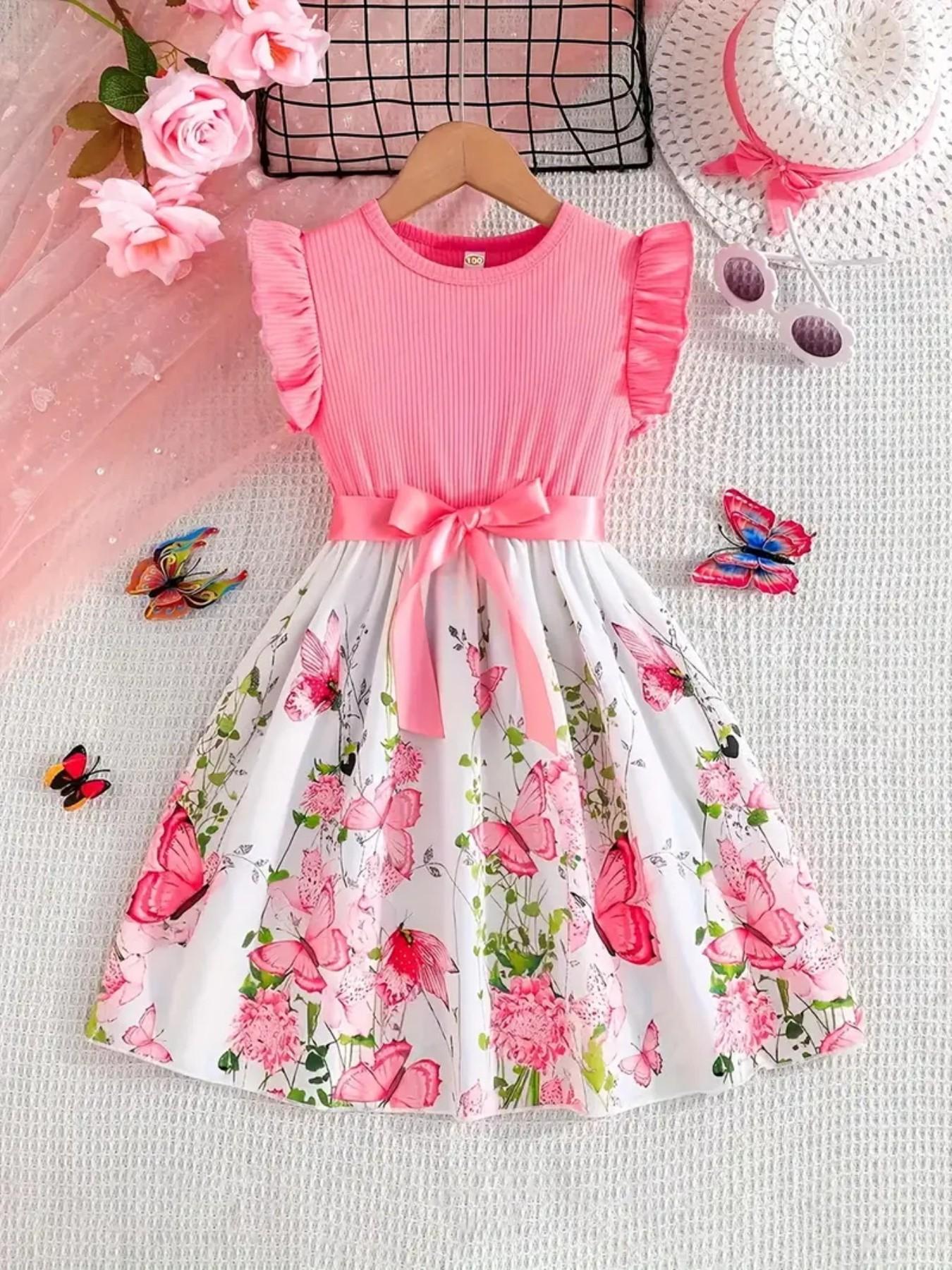 Girls' Floral Dress with Ruffled Sleeves, Casual Summer, Essential Kids Fashion, Mother-Daughter Matching Clothes#kidswear #floraldress #toddlerootd #mommyandme