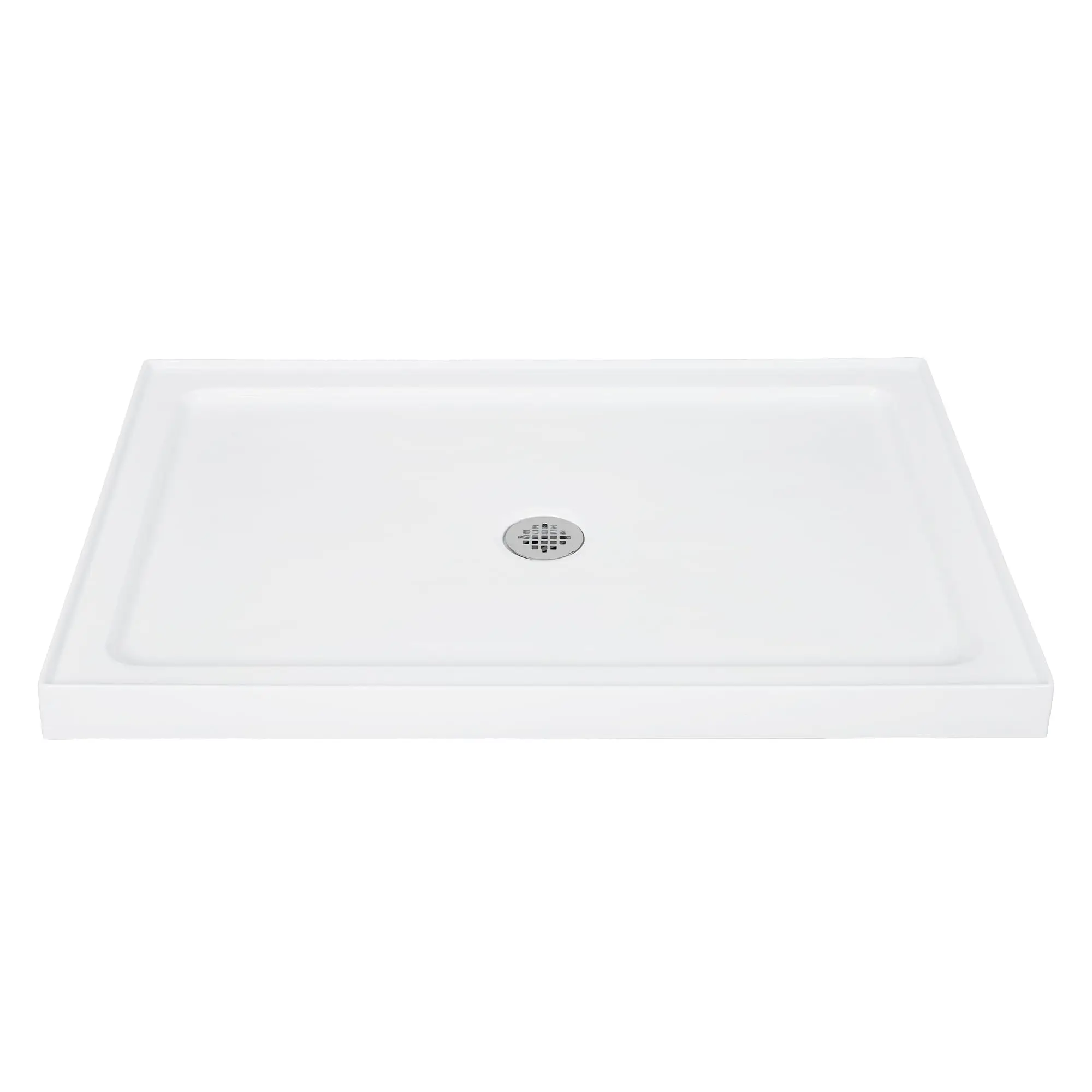 32x40 in Shower Base with Slip-Resistant Textured Surface, Modern White Acrylic Shower Bases & Pans with Stainless Steel Drainer, Easy Assembly & Cleaning