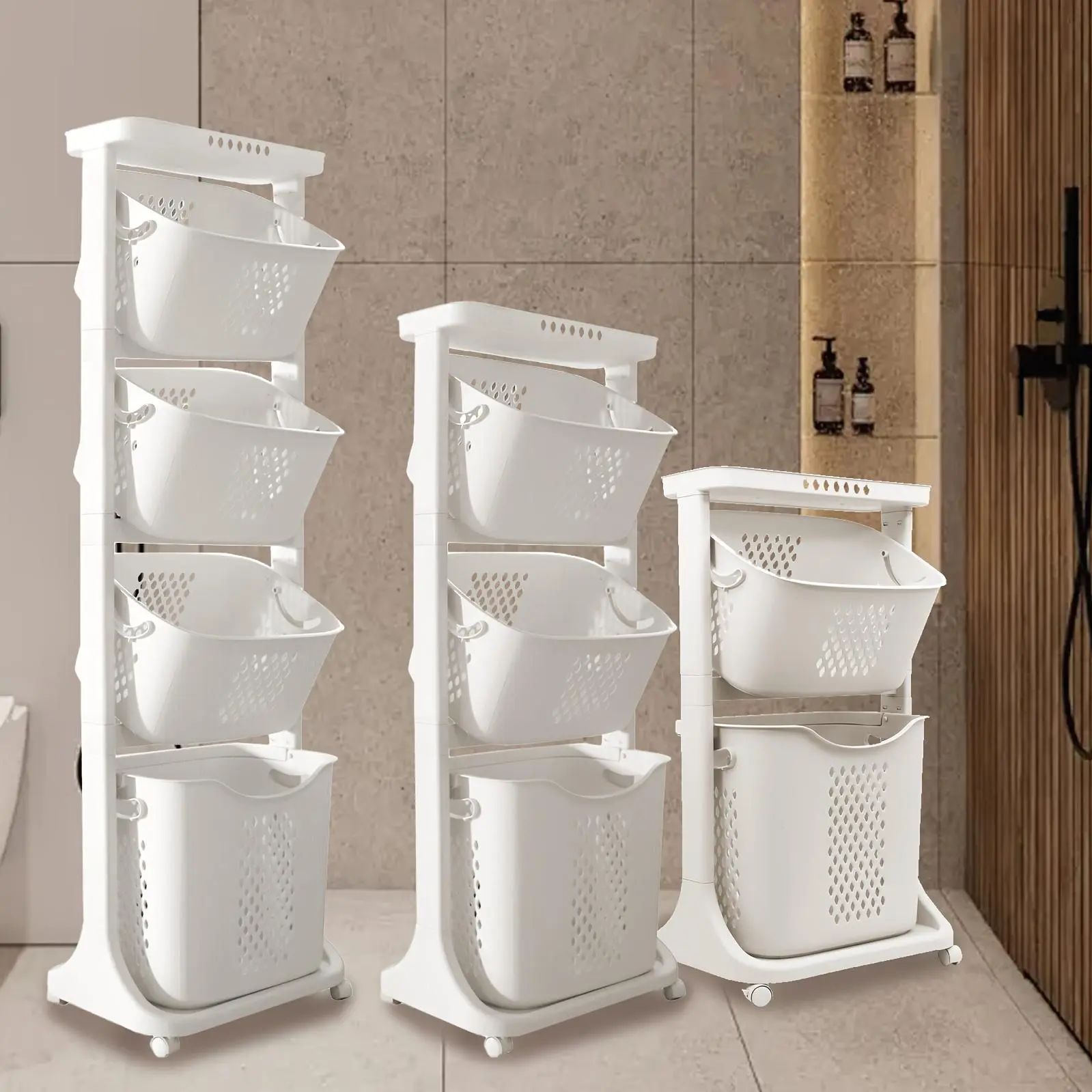 Laundry Hamper, Modern Upgrade 3/4 Tier Laundry Basket with Wheels, Large Capacity Laundry Basket, Movable By Layer Classification, Home Storage, Suitable for Laundry Room, Bathroom Decor And Accessories, Laundry Organizers And Storage