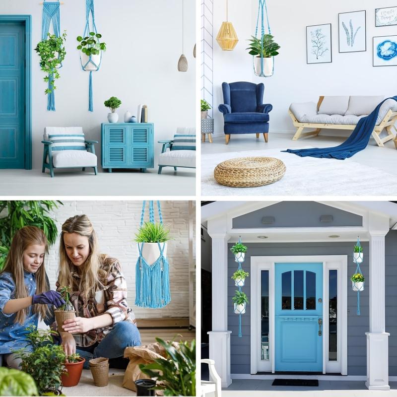 6-Pack Handmade Woven Plant Pot Hangers, Indoor And Outdoor Flower Pot Hanging Baskets, Handmade Woven Plant Hanging Stands, Suitable For Bohemian Home, Patio, And Garden Decoration (Plants And Flower Pots Not Included)