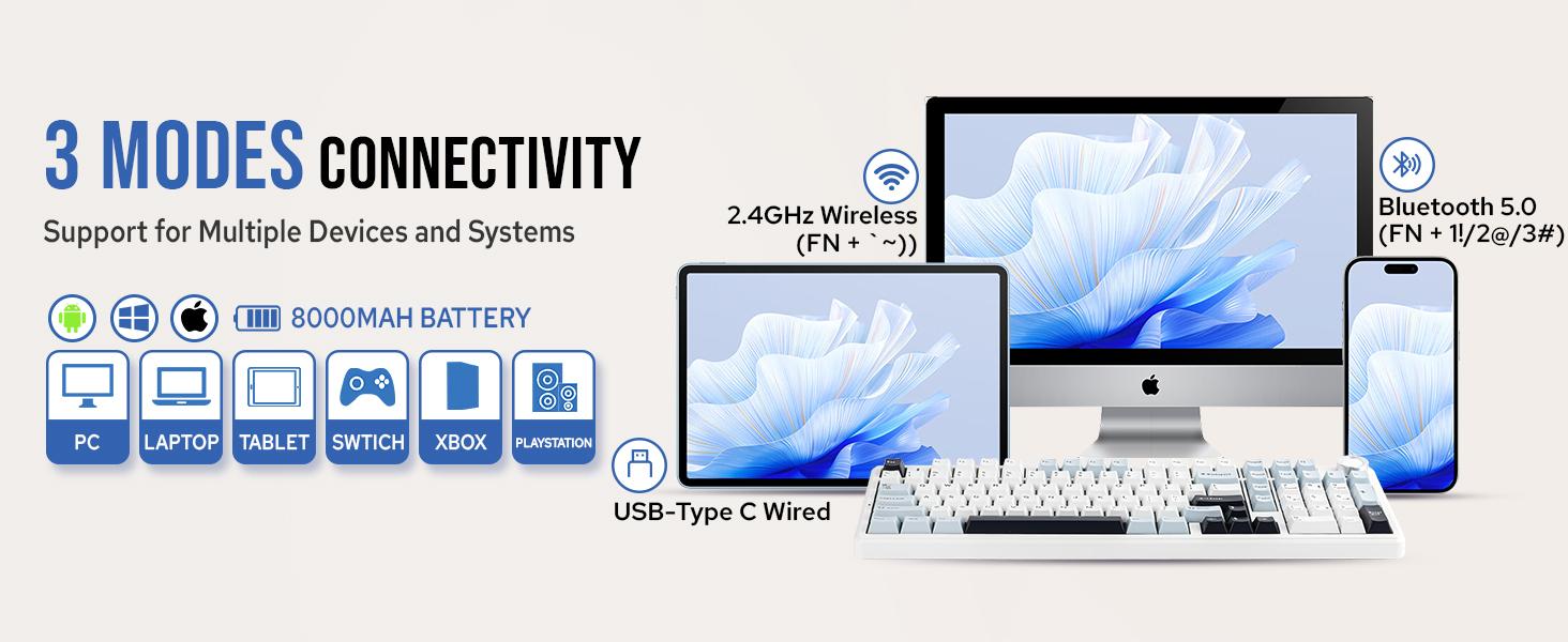 【BUY ONE GET ONE FREE】AULA F99PRO Gaming Keyboard,Gaming Keyboard Bundle,BT5.0/USB-C/2.4GHz Wireless,Hot Swappable Gasket Custom,8000mAH Battery