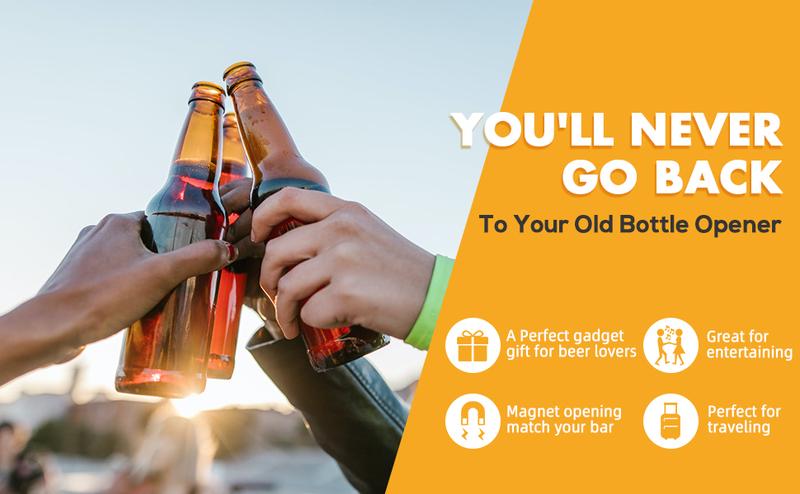 [Holiday Haul] Premium Beer Bottle Opener (Silver), Magnetic Automatic Stainless Steel Push Down Opener, No Cap Can Escape, Quick Open Cap for Kitchen Home Bar Restaurant Household Utensils