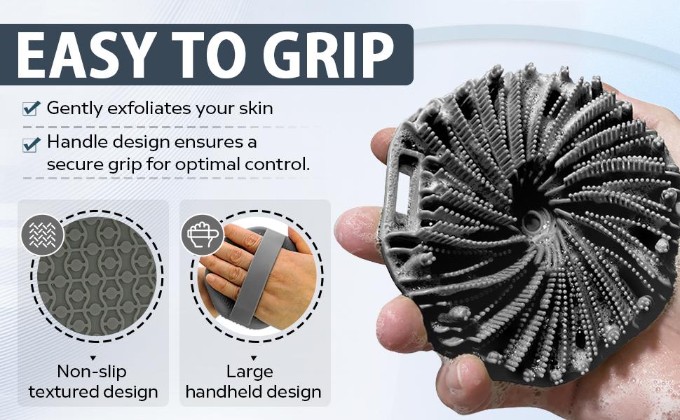 Silicone Body Scrubber，Exfoliating Body Scrubbers for use in Shower,Gentle Exfoliating and Lather Well，Silicone Body Brush for Showering and Anti-Slippery Handles for All Skin Types