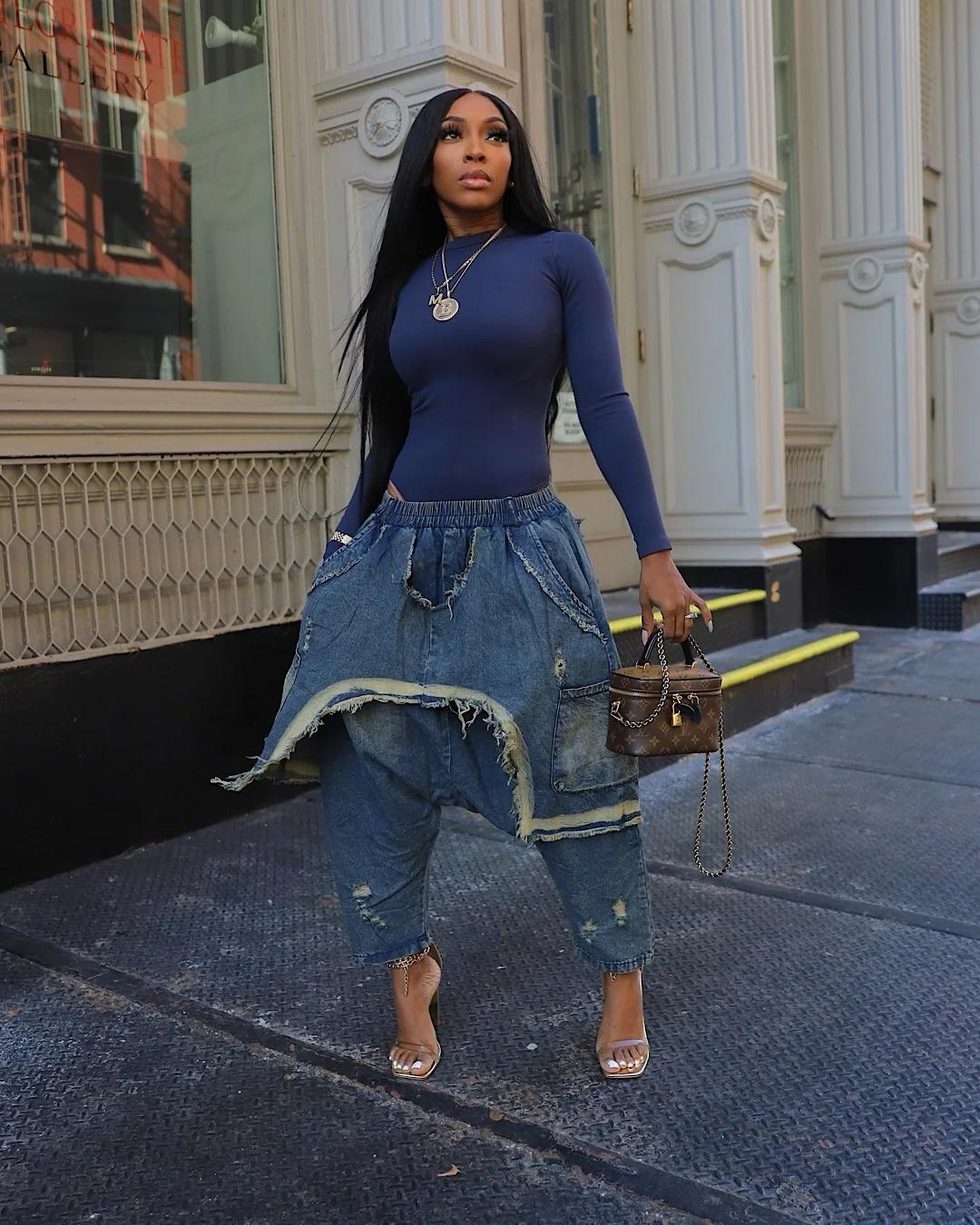 Women's Fashion Patchwork Harem Pants, Bohemian Bottoms, Casual Loose-Fitting Long Trousers, Casual Street Trousers, Boho Fashion Trousers, Stylish Ripped Design, Perfect for Spring & Fall