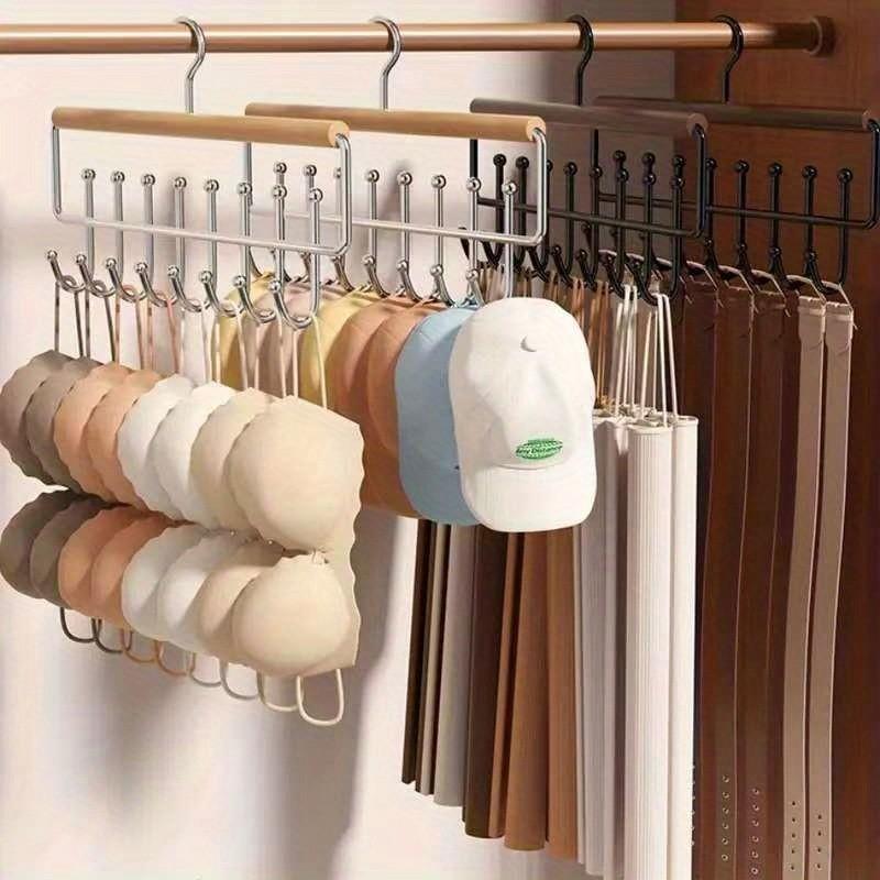 1 Pc Multi-Function Hanger with 8 Hooks – Wave design metal hanger for bras, tank tops, hats and towels. Space-saving closet organizer for bedroom or bathroom storage, durable and practical hanging solution.