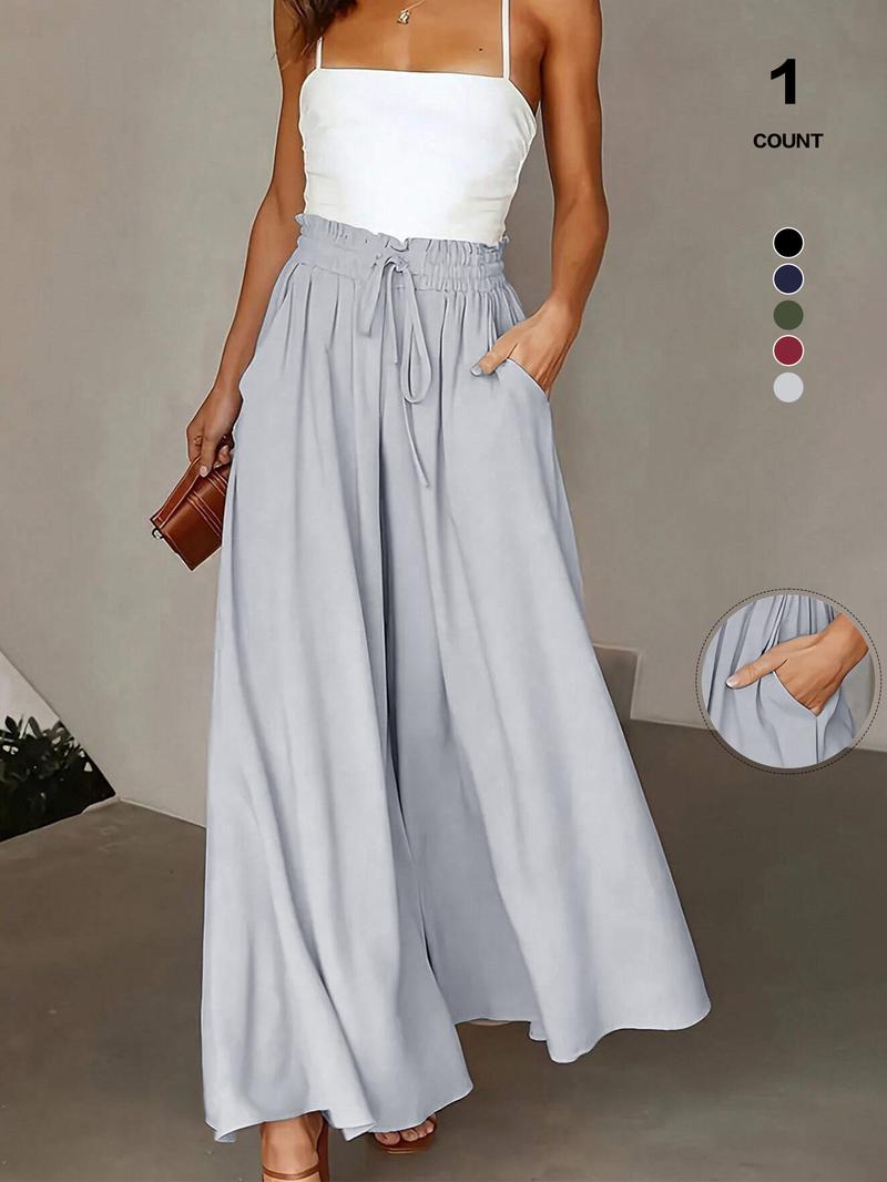 Women's Wide Leg Pants, Casual Loose Fit High Waist Drawstring Palazzo Trousers with Pockets, All Season Comfortable Design 2026