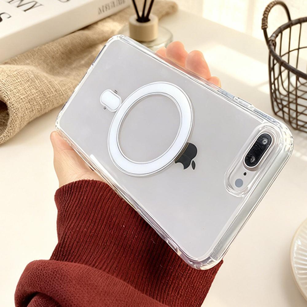 For iPhone 7 8 SE2 SE3 7Plus 8Plus Hard Acrylic Protective Cover Magnetic Wireless Charge Clear Protector Case