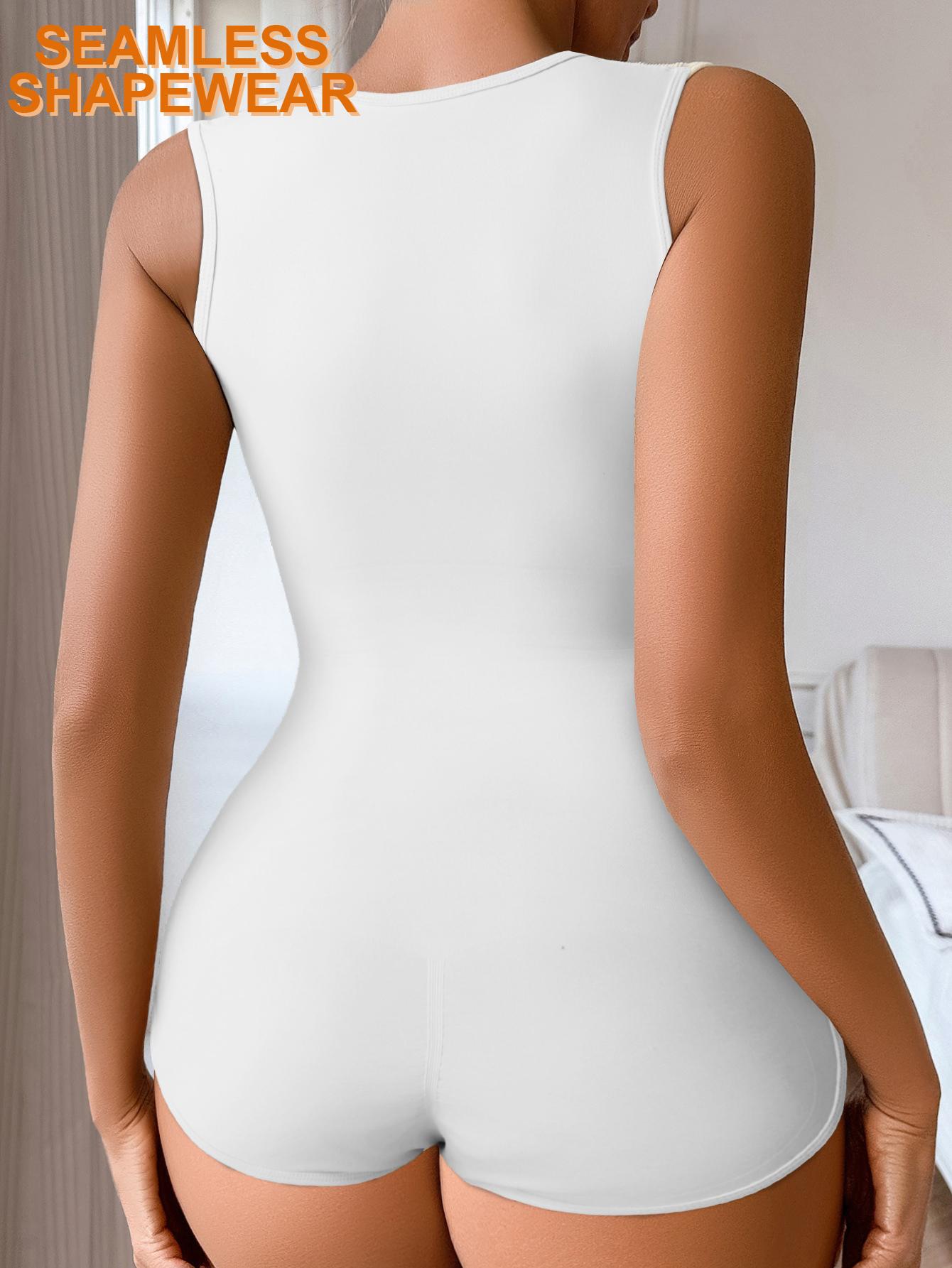 Women's Solid Square Neck Body Shaping Shapewear Bodysuit, Tummy Control Sleeveless Seamless Shaper, Women's Shapewear for All Seasons
