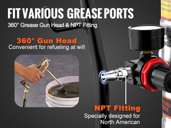 VEVOR Grease Pump, 50: 1 Pressure Ratio Air Operated Grease Pump with 13 ft High Pressure Hose and Grease Gun, Pneumatic Grease Pump with Barrel Cap, Portable Lubrication Grease Pump 360 Gun Head