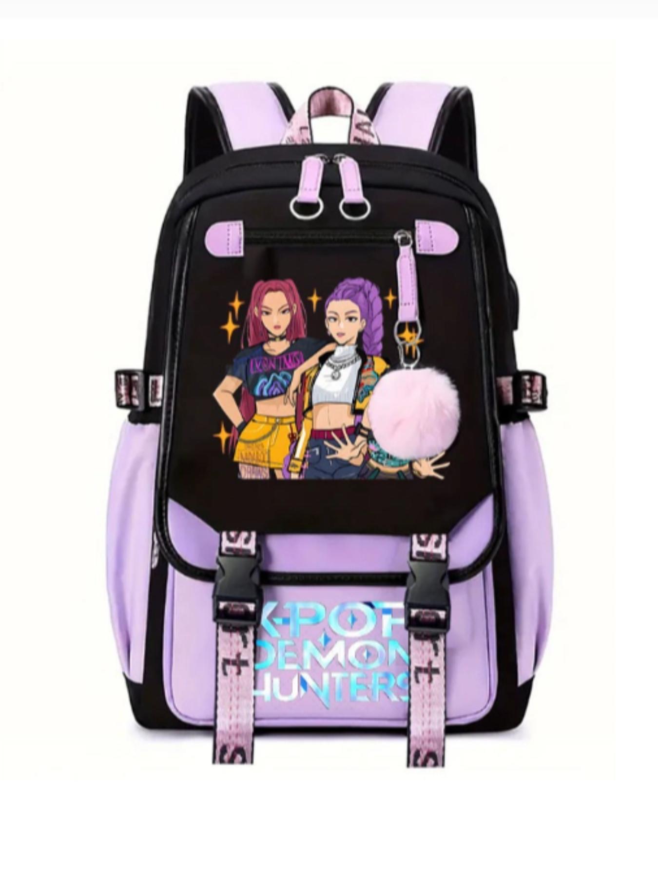Korean Kpop Monster Hunter Movie Cartoon Print Backpack, School Bag for Students, Dual-Shoulder Design, All Seasons Use