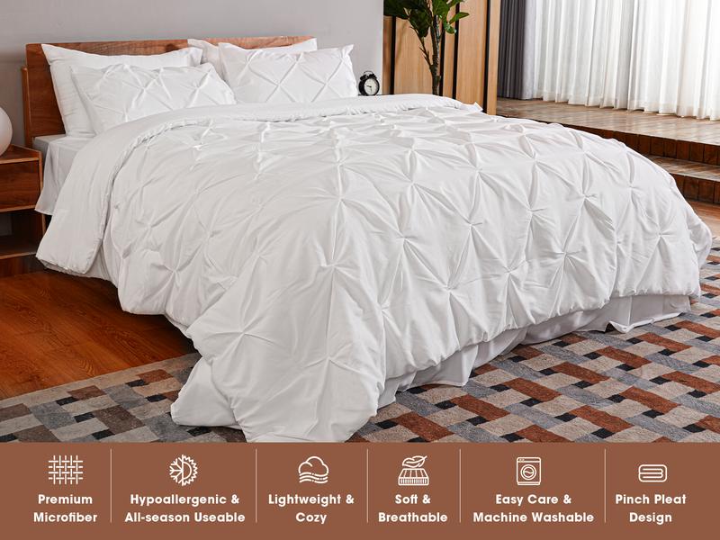 【VALUXE】 Soft Washable Pintuck Comforter Set – 7-Piece Down Alternative Bedding Set with Pillowcases, Fluffy All-Season Bed Set