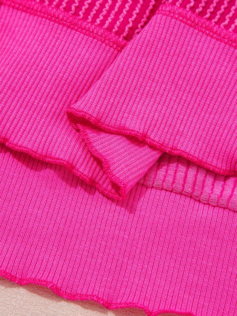 Spring & Fall Casual Women's Solid Color Twisted Ribbed Asymmetrical Hem Loose Drop Shoulder Long Sleeve Knit Top