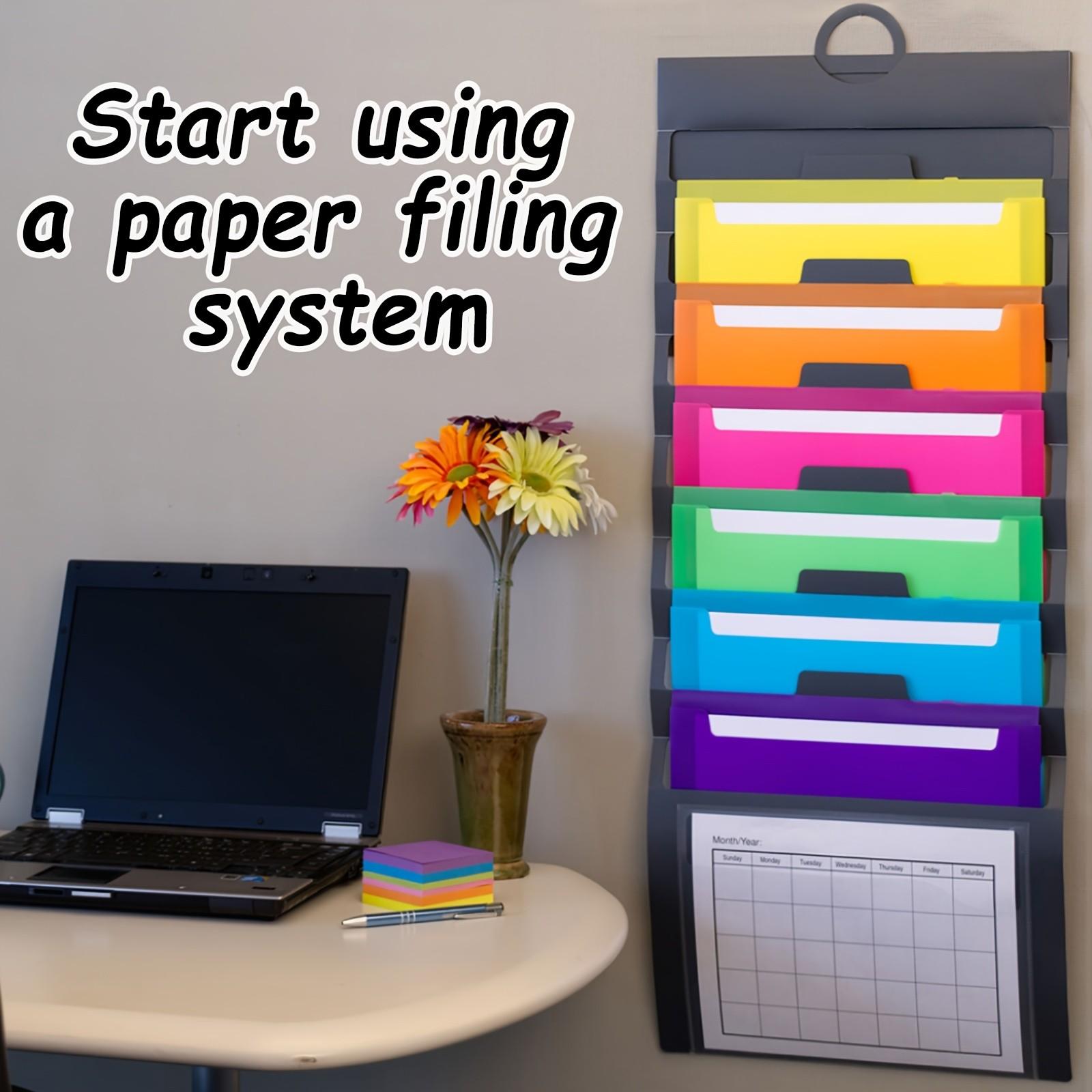 Wall-Mounted File Organizer, 6-Tier Hanging Folder Storage, Office Document Holder, Multi-Color, 36-Inch, Ideal for Organizing Files