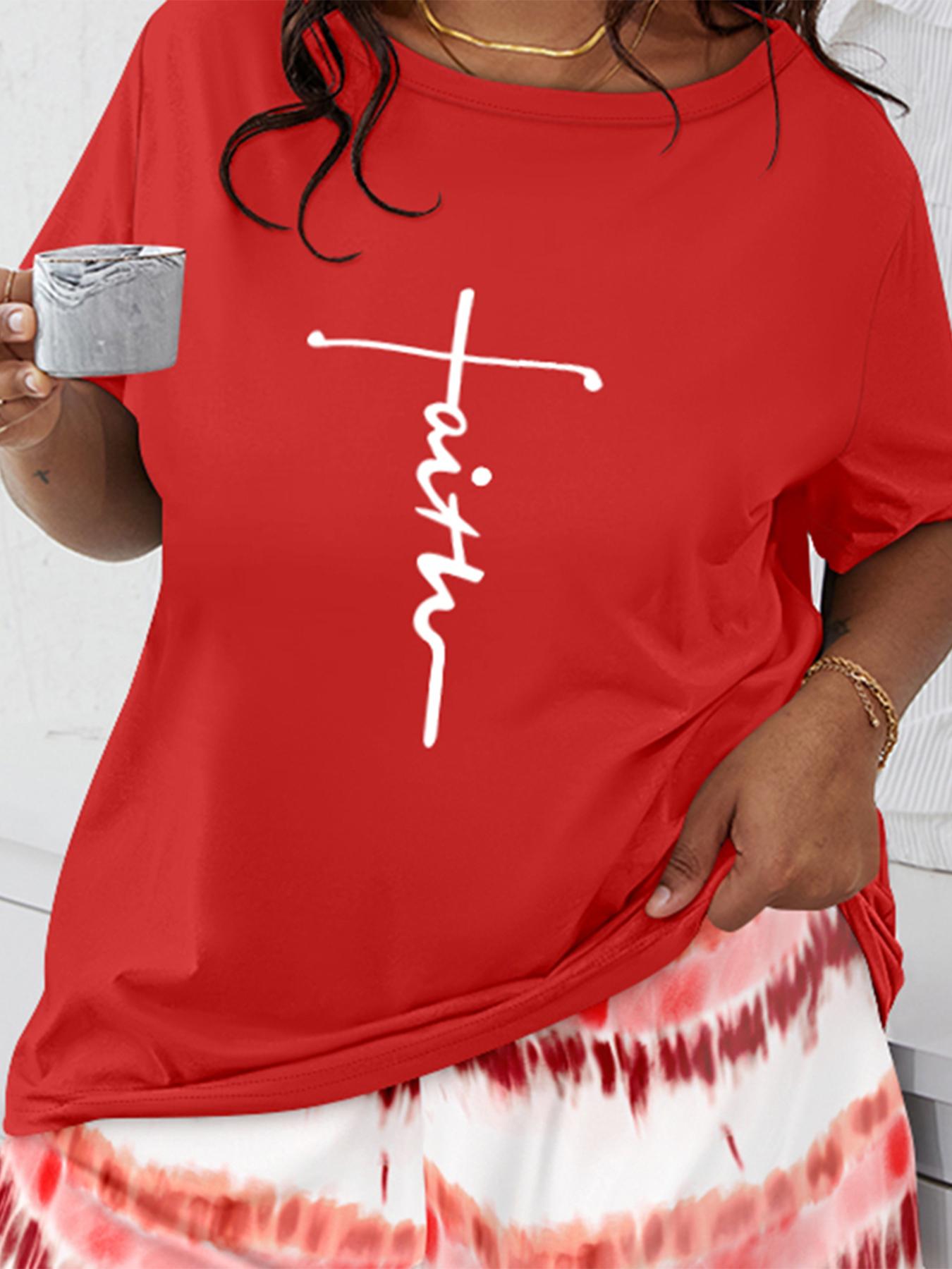 Plus Size Fashion Women's Round Neck Printed Short Sleeve Top + Pants Casual Set, Stylish Summer for Ladies