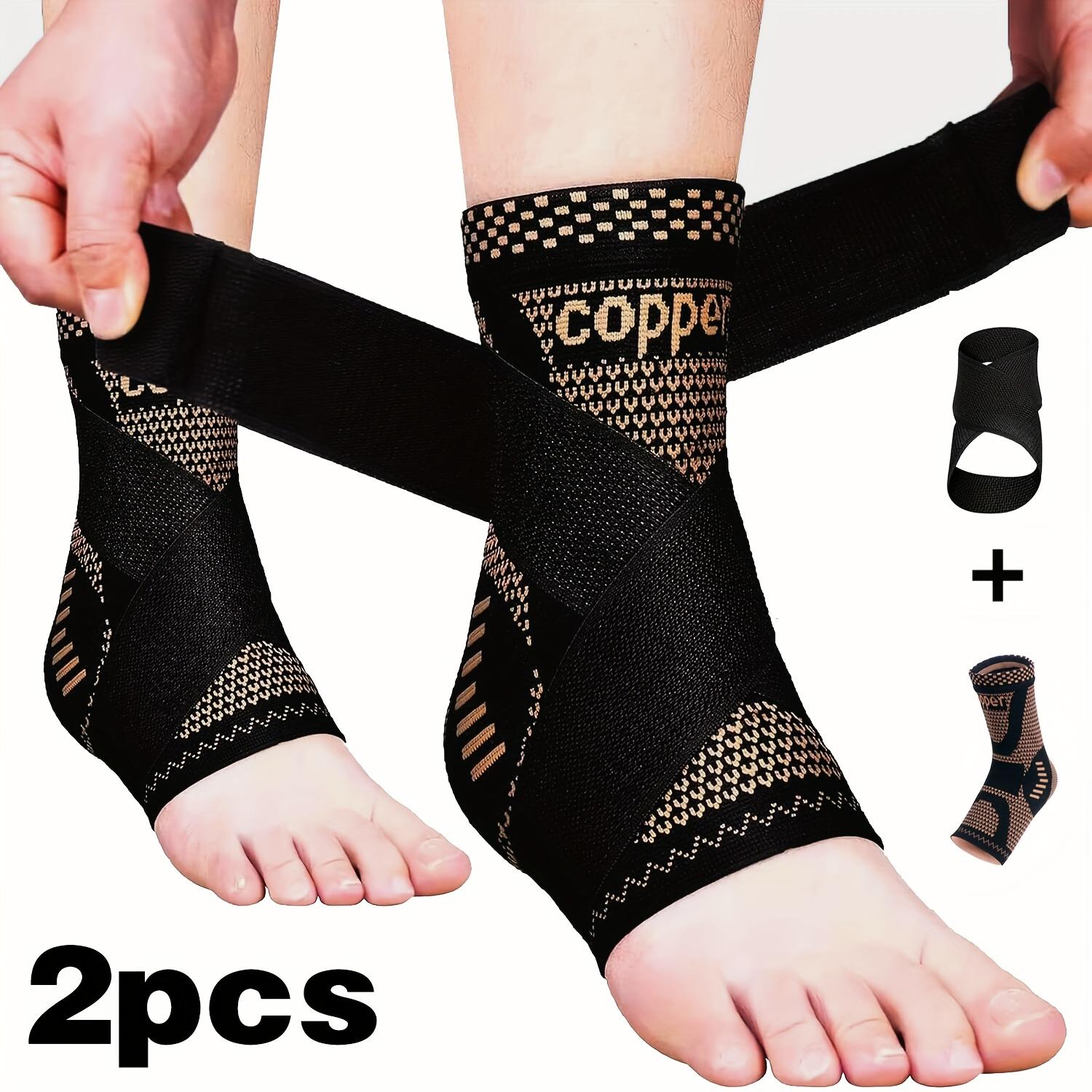 Adjustable Copper Compression Ankle Brace Support Sleeves, Breathable Strap for Running Fitness Sports, 2pcs