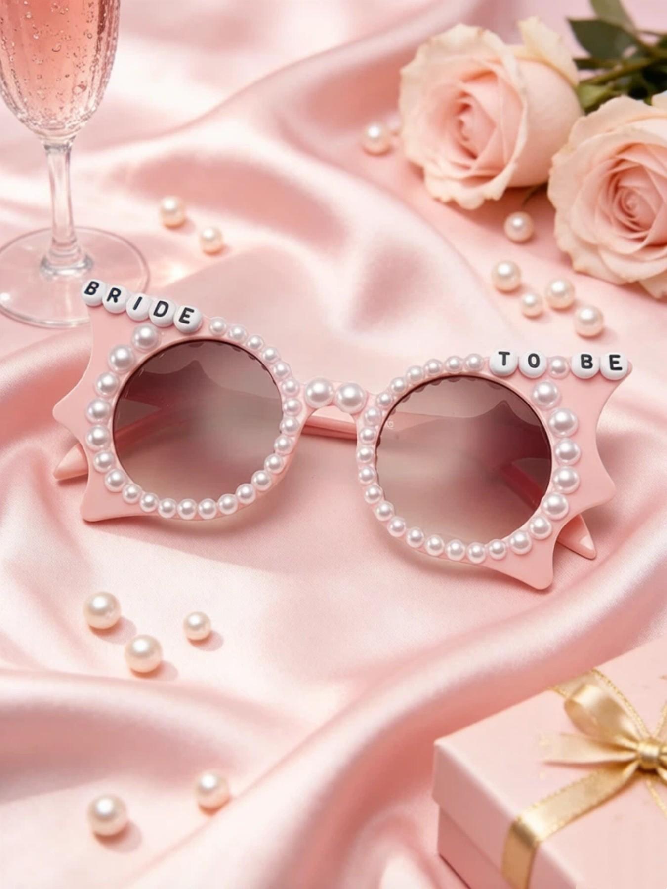 Elegant Bat-Shaped Sunglasses for Wedding Parties, Featuring Multiple Imitation Pearls, Stylish Accessory for Special Occasions