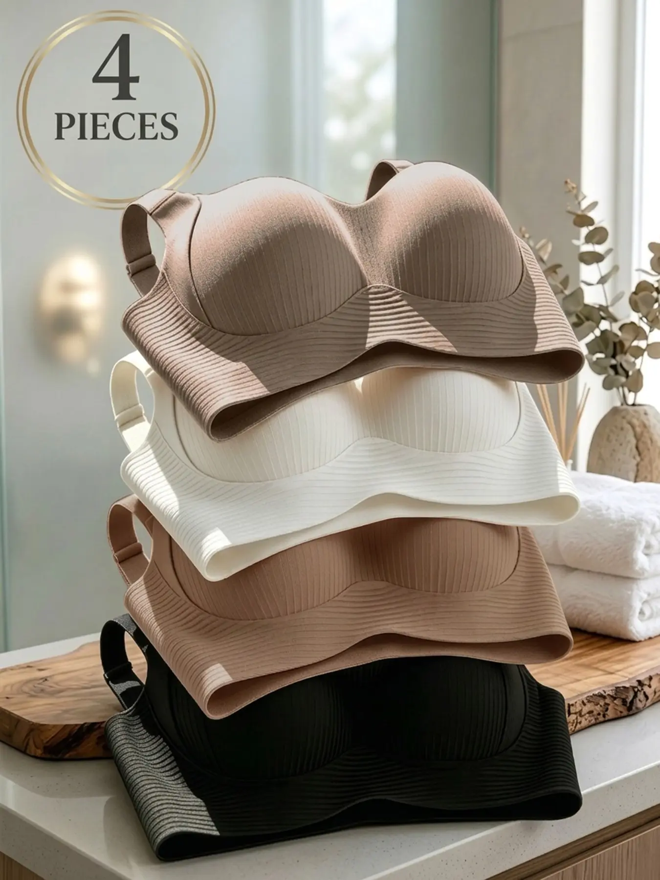 4PCS Women's Underwear, Wide Straps Adjustable Traceless Comfortable Breathable Outdoor Fitness Yoga Bra, Fitness Bralette