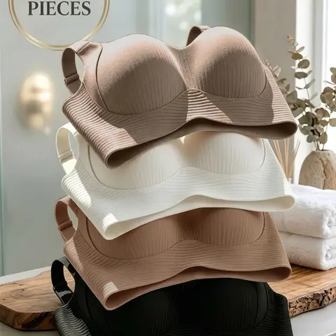 4PCS Women's Underwear, Wide Straps Adjustable Traceless Comfortable Breathable Outdoor Fitness Yoga Bra Sports Bra Pack