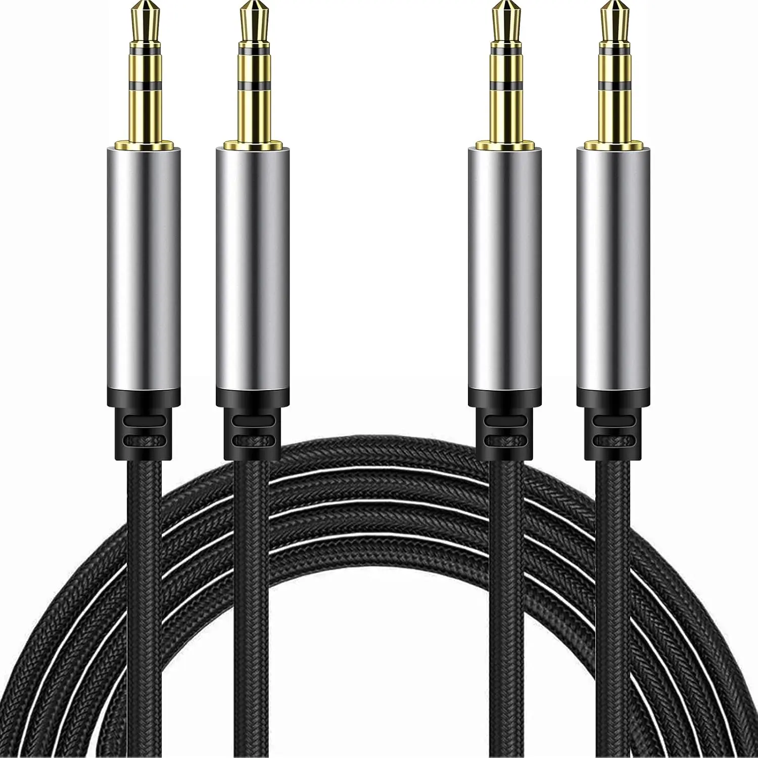 3.5mm Audio Aux  - 2 Pack 1.5ft Nylon Braided Hi-Fi Stereo Audio TRS  for   Stereos, Headphones, Speakers, Laptops, Grey