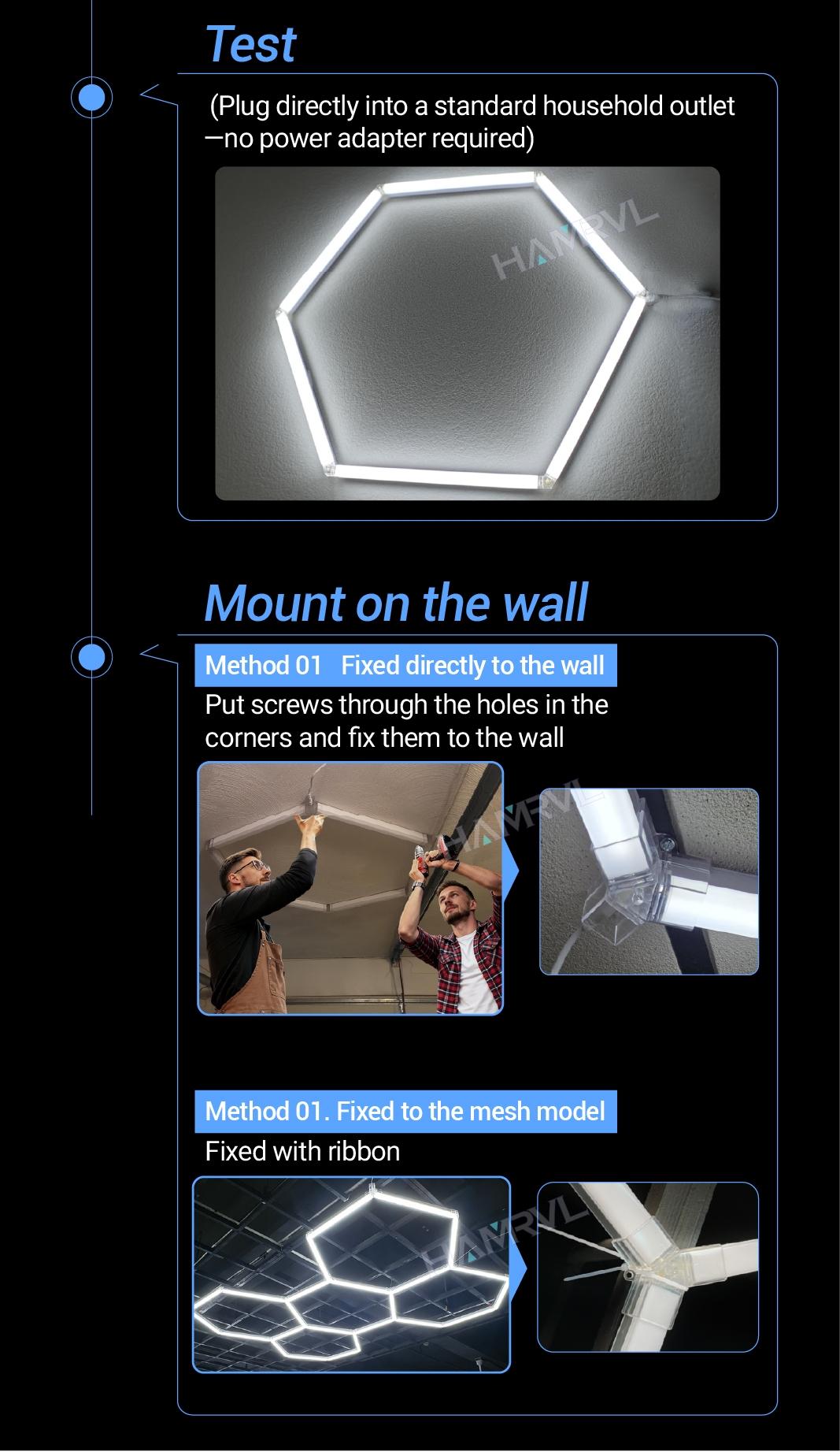 Adjustable Hexagonal LED Hive Light, 3 Color Tunable 3000k-6000k, Ideal for Garage, Barber Shop, Gym, Ceiling Mount, Bulb Included