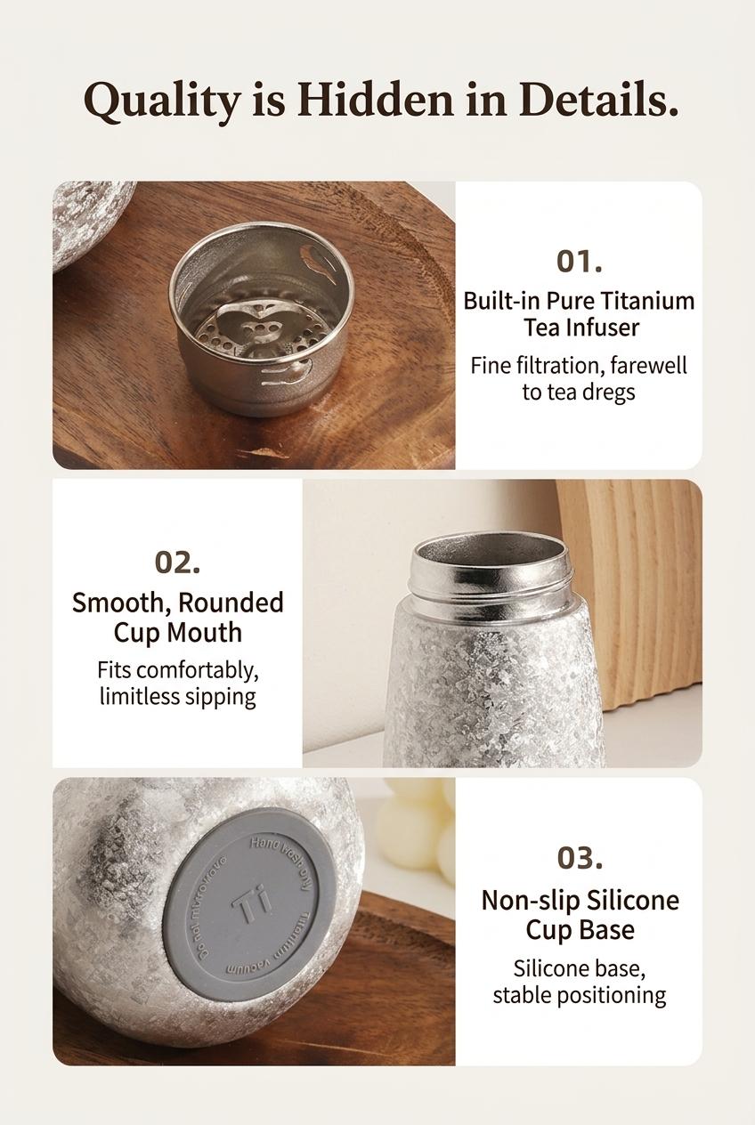 Pure Titanium Pocket Cup, High Aesthetic Mini Insulated Cup, Ice Crystal Titanium Water Bottle, Women's Flower Tea Cup, Portable and Stylish