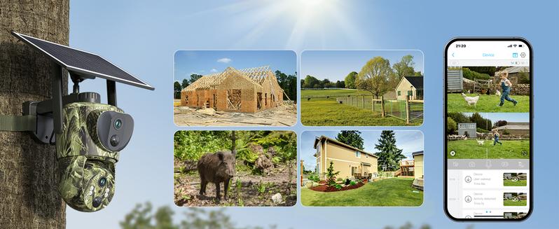 Dual Lens Linkage 4G LTE Cellular Trail Cameras DC24S-Solar Powered Surveillance, 360° Pan Tilt,2K Live View, No WiFi, Cellular Data Replenishment Required