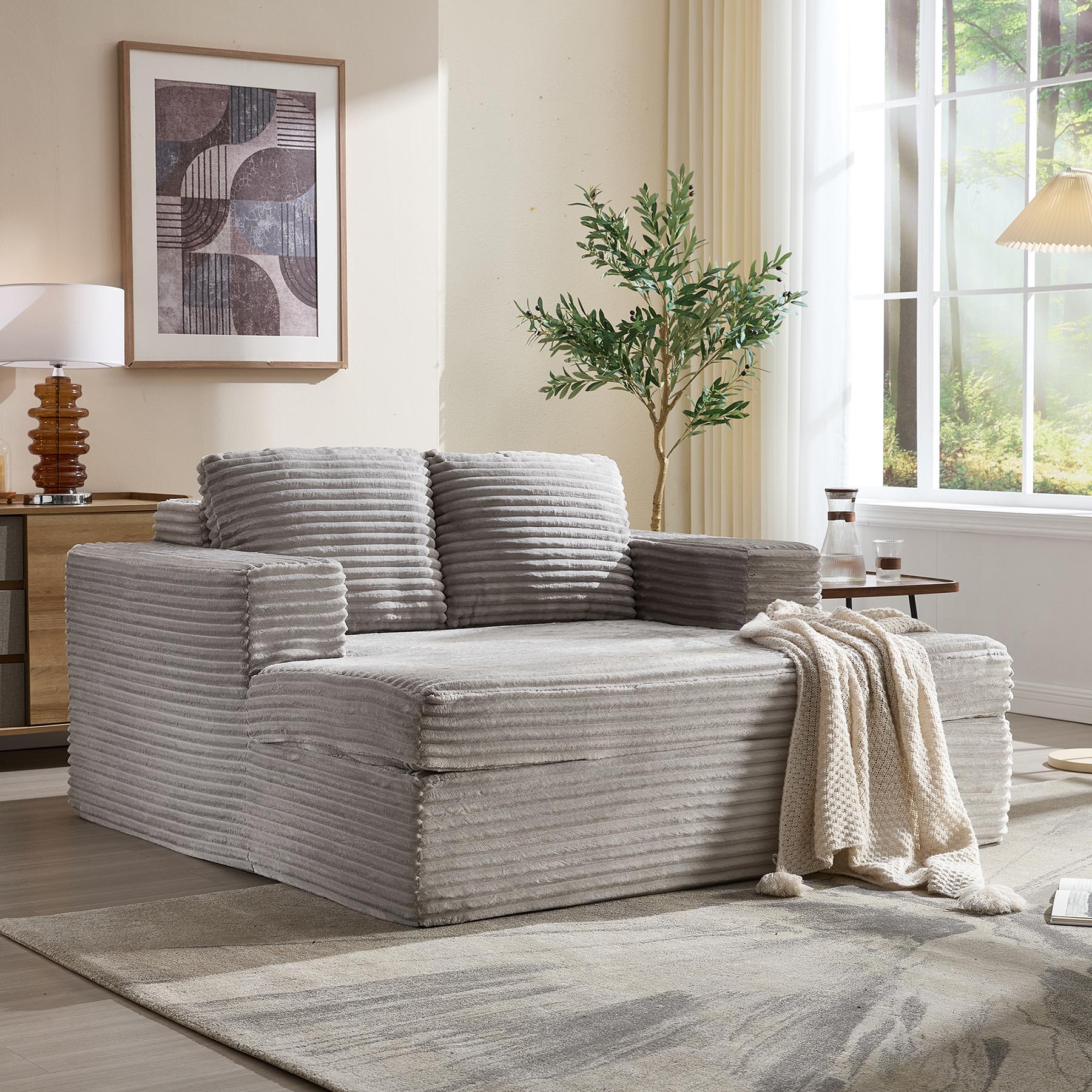 [SpringStatements] EBELLO Boneless Chaise Lounge, Upholstered Sofa Bed with Throw Pillows and Armrests, Indoor Sleeper Chair- Luxurious Plush Corduroy Chair Bed for Living Room - No Assembly Required