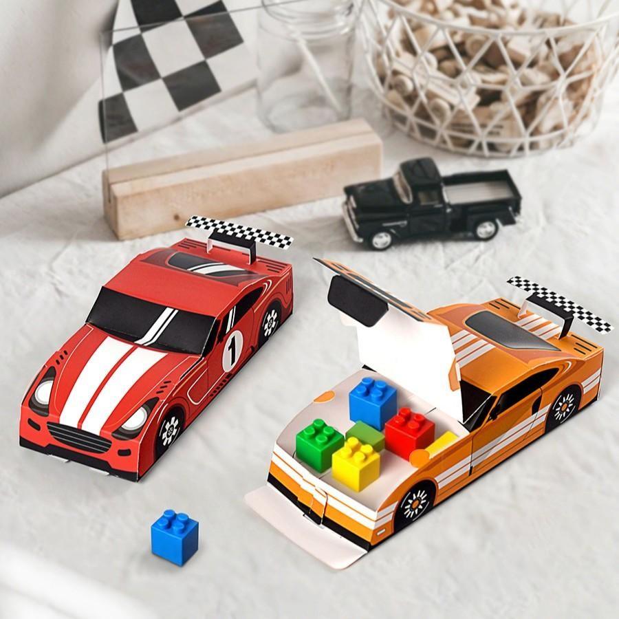 10pcs Racing Theme Birthday Party Gift Boxes, Colorful Foldable Paper Candy Containers, Ideal Gifts for Boys' Racing Parties