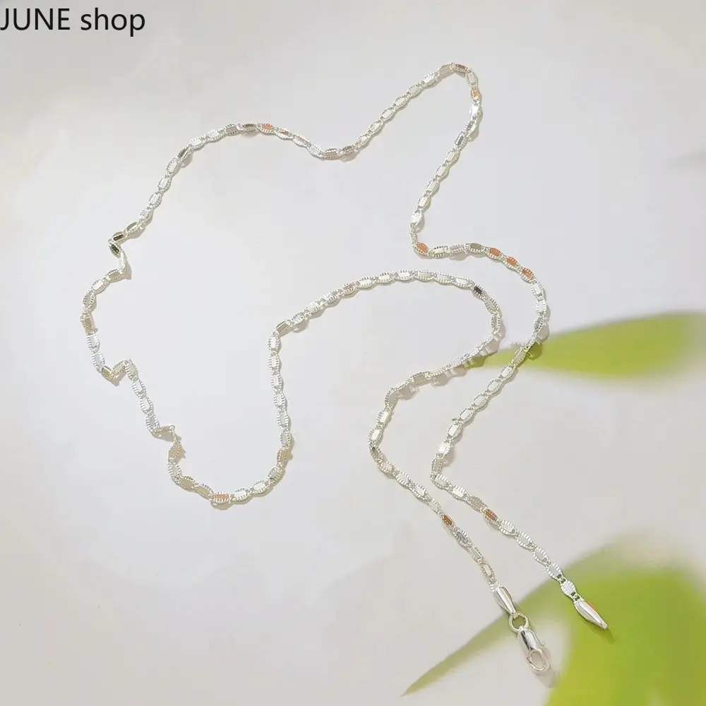 925 Sterling Silver Unisex Fashion Flat Chain Necklace, Minimalist Sparkling Flat Sequin Design, 60cm/23.6In Adult Necklace For Daily Party Sports & Outdoor Accessory