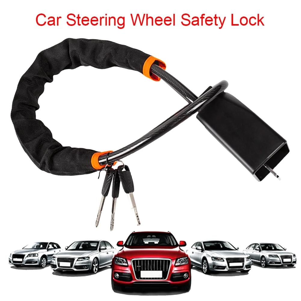 Car Steering Wheel Lock with Safety Buckle, Portable Easy Install Vehicle Security Accessory, Robust Anti-Theft Device for Most Models (includes 3 Keys)