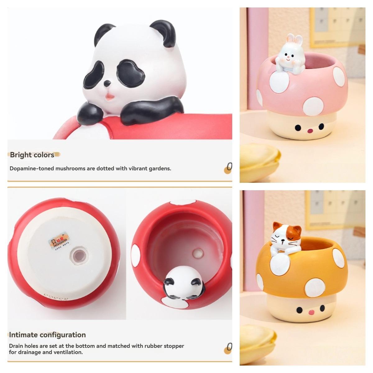 Cute Cartoon Mushroom Pen Holder, Student Desk Organizer, Multi-Functional Creative Storage Decor, Resin Succulent Plant Pot, Handmade Mini Planter, Cute Desk Accessories