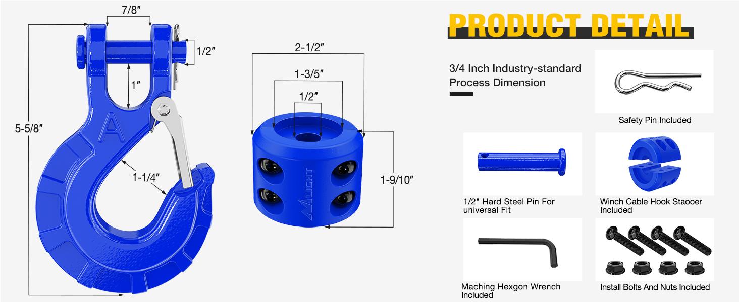 Nilight Forged Steel Winch Hook 3/8" Grade 70 Safety Latch Winch Cable Hook Stopper & Clevis Slip Hook Sets, Included Allen Wrench,Max 35,000 lbs Heavy Duty Synthetic Rope Nilight Forged Steel Winch Hook 3/8" Grade 70 Safety Latch Winch Cable Hook Stopper & Clevis Slip Hook Sets, Included Allen Wrench,Max 35,000 lbs Heavy Duty Synthetic Rope