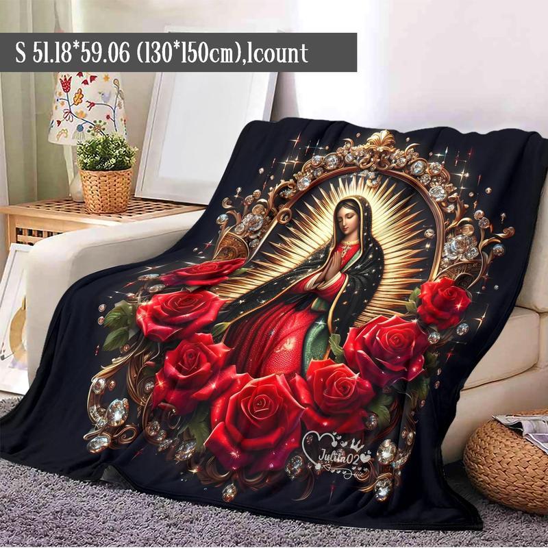Virgin Mary Pattern Blanket, 1 Count Soft WarmThrow Blanket,Air-conditioned Room Blanket,Warm Nap Blanket for Home Office Travel