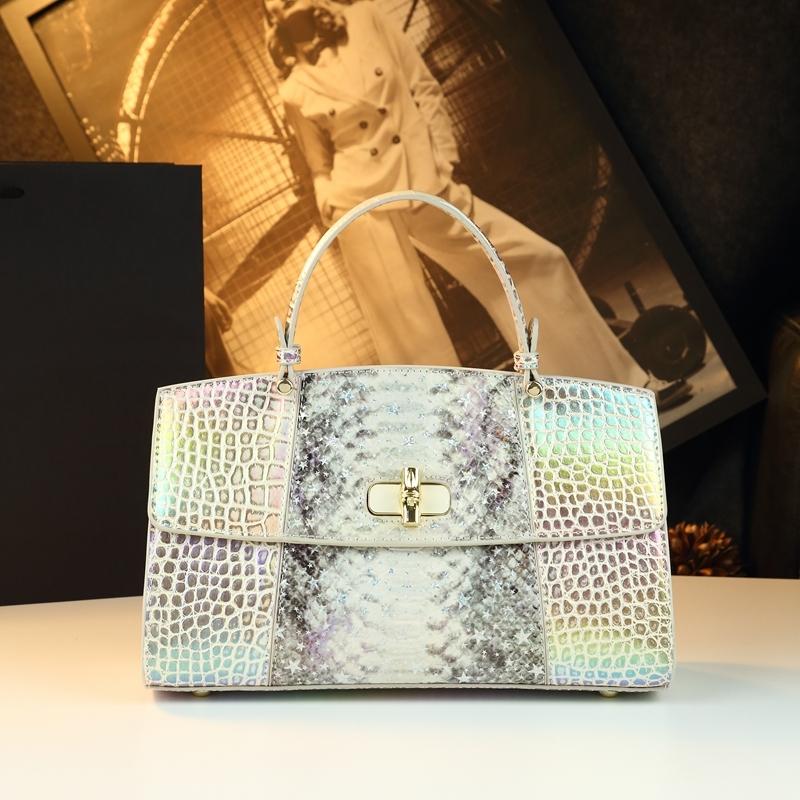 Vibrant Snake Print Crocodile Pattern Handbag, Luxurious Single Shoulder Bag, High-End Commuter Crossbody Bag, Versatile Locking Female Bag