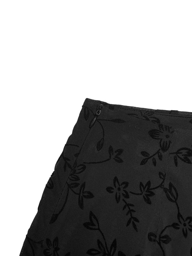 Valentine's Day Women's Floral Pattern Zipper Skirt, Elegant Fashion Casual Long Skirt for Daily Outdoor Wear, Women Bottoms for Summer