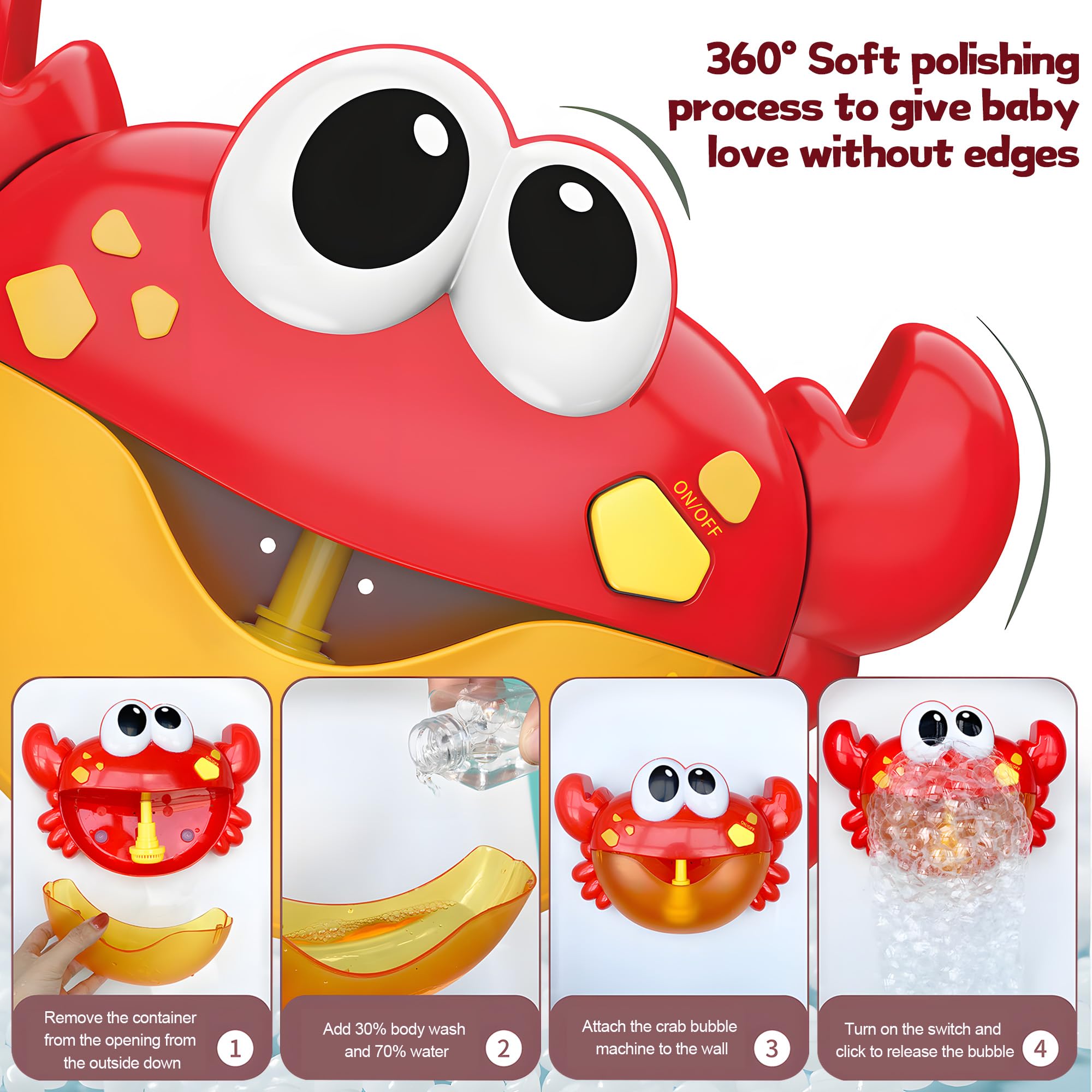 Crab Bubble Machine Toy for Bath Time, Electric Musical Crab Bath Toy for Infants and Toddlers, Fun Water Play for Boys and Girls, Bath Bubble Maker