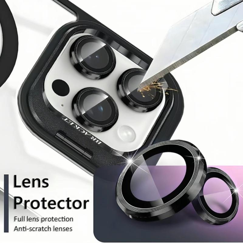 iPhone17 16 15 14 13 12 Max Plus Pro Magnetic Mobile Phone Case with MagSafe Camera Ring Holder, Military-Grade Protection, Anti-Fall, Non-Yellowing, Wireless Casing Protector Cover, Black Silicone