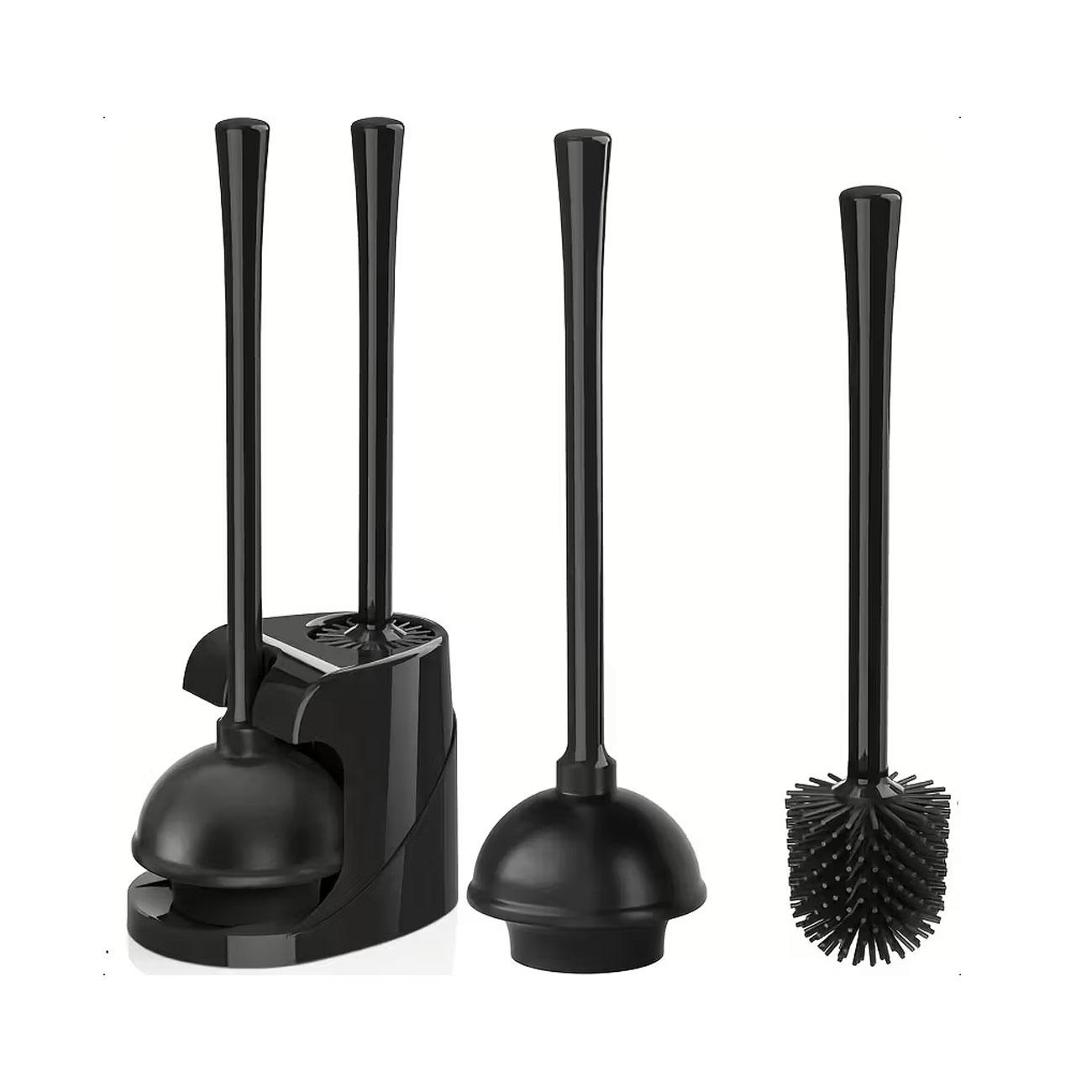 Two-In-One Toilet Brush & Long Handle Plunger Set, Rotating Head, Durable Plastic, Independent Bathroom Cleaning Tool Kit