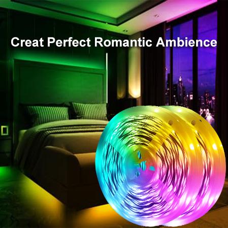 QIANGHE 100ft Music Sync LED Strip Lights RGB Color Changing with Remote & APP Control for Bedroom Home Decoration 16 Million Colors Cuttable Easy Install