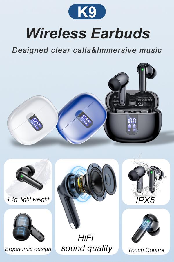 ONE LIFE In-Ear Wireless Bluetooth Earbuds with LED Display, HiFi Sound, Noise Cancelling, Lightweight Ergonomic Design, Long Battery, IPX5 Waterproof, Mic Earphones for Gaming, Sports, Travel & Tech Gadgets