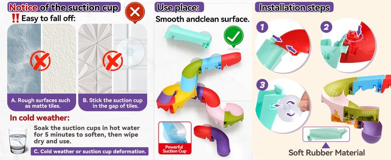 Pool Toys for Kids Mold Free Water Toys DIY Slippery Slide Track Fun Kids Swimming Ball Toys Christmas Birthday Gift for Boys Girls Bath Time Safety Rubber Marble Run Interaction Engagement