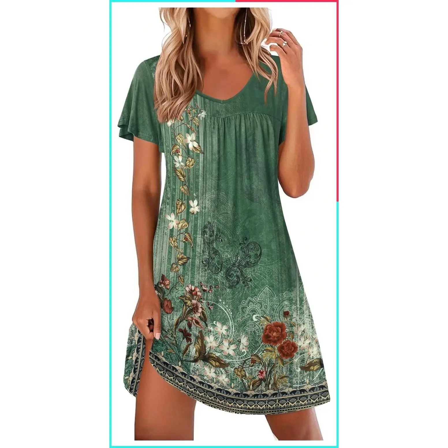 Women's Plus Size Short Sleeve Pleated V-Neck Nightgown Soft Sleep Shirt House Dress Pajama Gown Moo Moo Loungewear Sleepwear