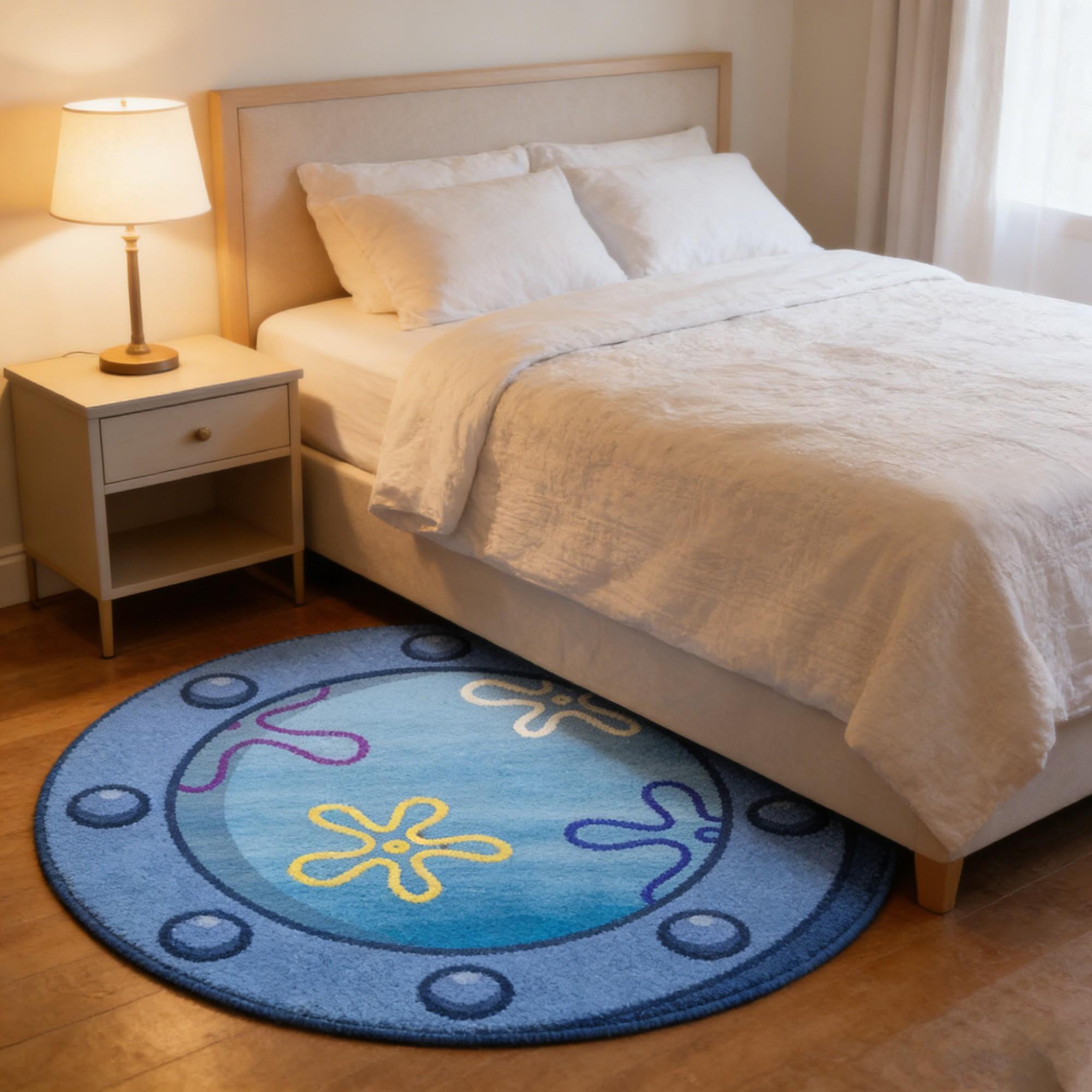 Circular Rug with Underwater Elements Design, Anti-Slip Carpet for Game Room, Bedroom, Living Room, Kitchen, Casual Style Home Decor