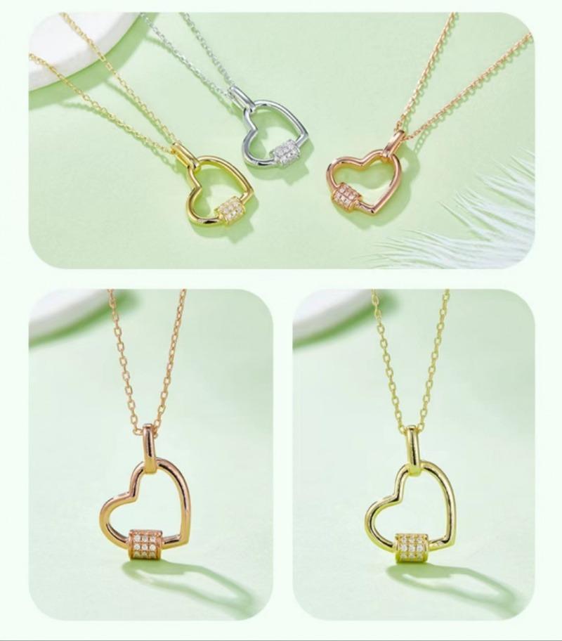 Lock Heart Pendant S925 Silver Moissanite Diamond D Grade 0.1CT Sterling Silver